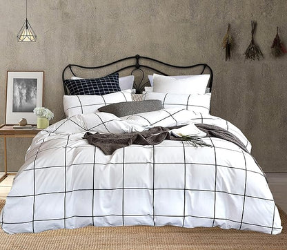 White Grid Comforter Set Big Grid Bedding Set King White Black Plaid Printed Stripes Women Checkered Comforters Bedding Set White Grid Bed Blanket Set White Plaid King Comforter
