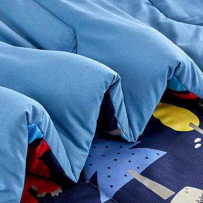 SLEEP ZONE Kids Bedding Comforter Set Full/Queen Size - Super Cute & Soft Kids Bedding 7 Pieces Set with Comforter, Sheet, Pillowcase & Sham (Dinosaur Land)