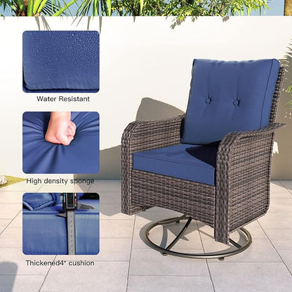Kullavik 11PCS Outdoor Patio Furniture Set,PE Wicker Rattan Sectional Sofa Patio Conversation Sets with 43" 55000BTU Gas Propane Fire Pit Table,Swivel Rocking Chairs Set,Navy Blue