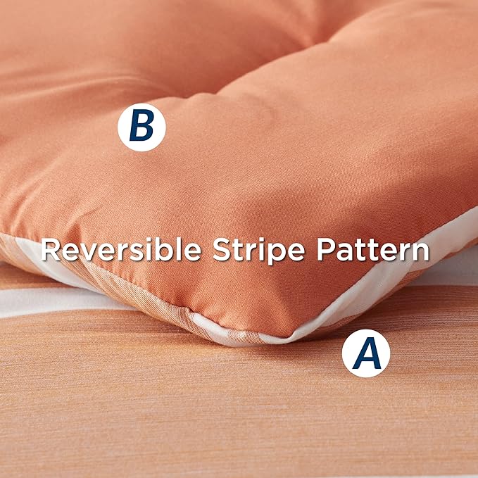 Bedsure Bed in a Bag Full Size 7 Pieces, Burnt Orange White Striped Bedding Comforter Sets All Season Bed Set, 2 Pillow Shams, Flat Sheet, Fitted Sheet and 2 Pillowcases