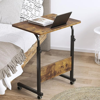 SogesPower 23.6 inches Mobile Laptop Desk Adjustable Height Stand Side Table with Wheels Workstation Laptop Computer Stand Bedside Table Portable Side Table for Bed Sofa,Mobile End Desk,Vintage