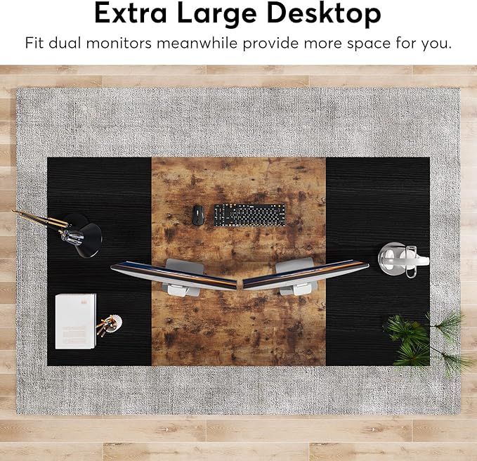 70.8 Inch Executive Desk, Large Computer Office Desk, Industrial Simple Business Study Writing Table for Home Office
