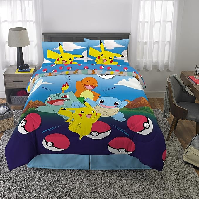 Franco Kids Bedding Super Soft Comforter and Sheet Set, 5 Piece Full Size, Pokemon