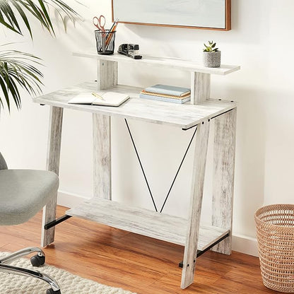 Acme Nypho Wooden 2 Shelves Writing Desk in Antique White and Black