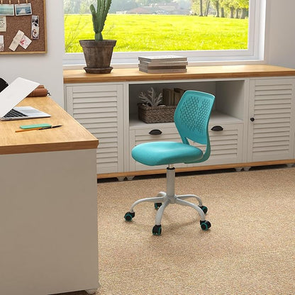 Kids Desk Chair, Ergonomic Kids Office Chair Ages8-12 w/Lumbar Support, Low-Back Teen Desk Chair for Girls Boys, Small Cute Kids Computer Chair for Bedroom/Study/Vanity Desk, Turquoise