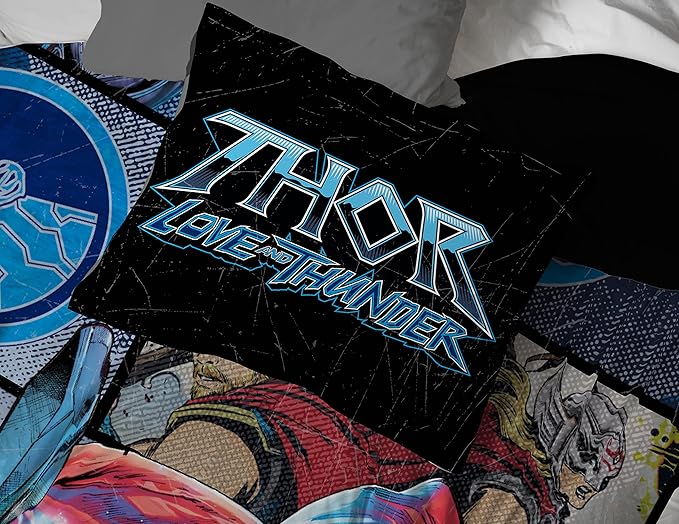 Jay Franco Marvel Comics Thor Mighty Twin Comforter & Sham Set - Kids Super Soft Bedding - Fade Resistant Microfiber (Official Marvel Product)