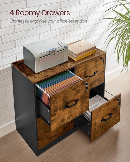 VASAGLE 4-Drawer File Cabinet, Filing Cabinet for Home Office, Printer Stand, with 4 Lockable Drawers, Adjustable Hanging Rail, for A4 and Letter-Size Files, Rustic Brown UOFC062B01