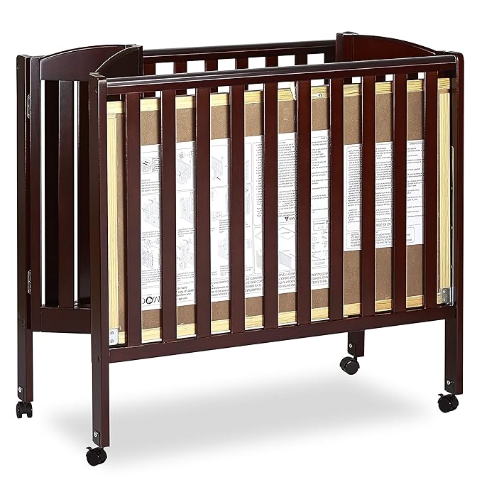 3 in 1 Portable Folding Stationary Side Crib in Espresso, Greenguard Gold Certified , 41x26x40 Inch (Pack of 1)