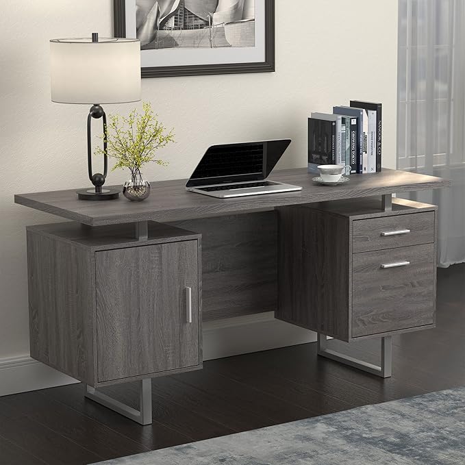 Coaster Furniture Lawtey Modern Rustic 2 Drawer Home Office Writing Desk Storage File Cabinet Silver Metal Frame Weathered Gray 800521
