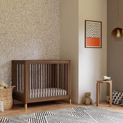 babyletto Gelato 4-in-1 Convertible Mini Crib in Natural Walnut and Brushed Gold Feet, Greenguard Gold Certified