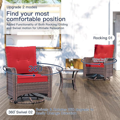 Kullavik 10PCS Outdoor Patio Furniture Set,PE Wicker Rattan Sectional Sofa Patio Conversation Sets with 43" 55000BTU Gas Propane Fire Pit Table,Swivel Rocking Chairs Set,Red