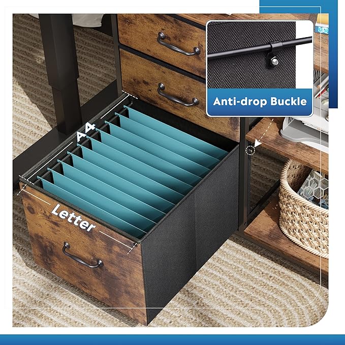 DEVAISE 3 Drawer Mobile File Cabinet, Rolling Printer Stand with Open Storage Shelf, Fabric Lateral Filing Cabinet fits A4 or Letter Size for Home Office, Rustic Brown Wood Grain Print