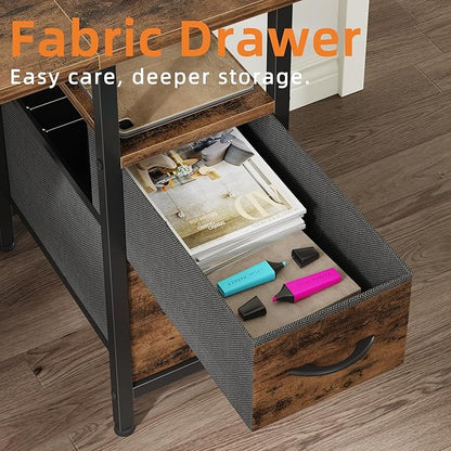 55'' Office Desk with 4 Fabric File Drawers - File Drawer Organization, Computer Work Desk, Study Writing Table, Home Office Workstation, Rustic Brown.