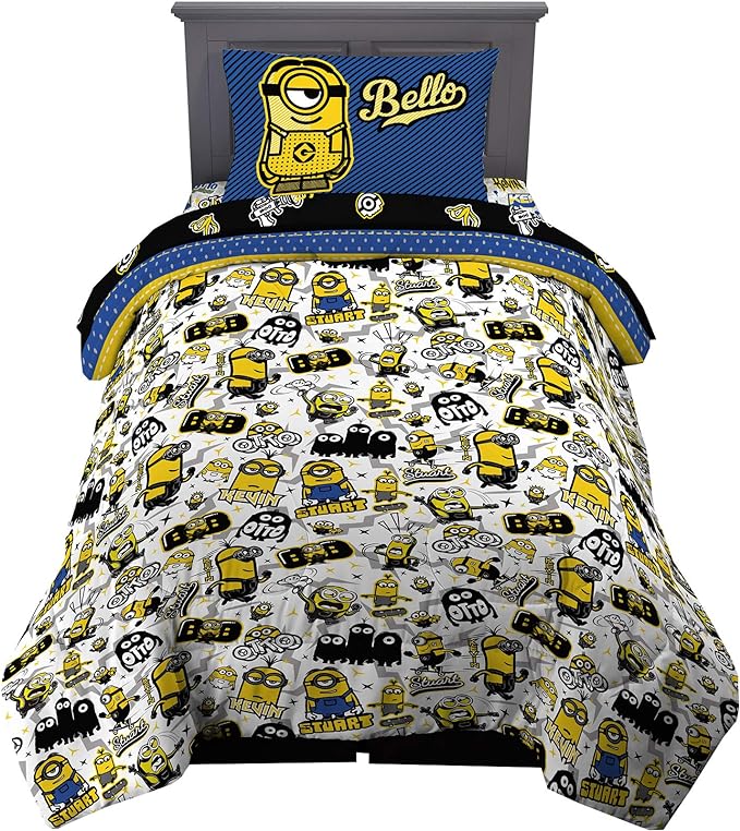 Franco Kids Bedding Super Soft Comforter and Sheet Set, 4 Piece Twin Size, Minions The Rise Of Gru