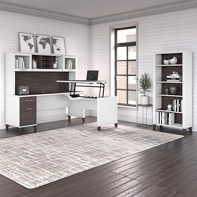 Bush Furniture Somerset 72W Desk Hutch in White and Storm Gray