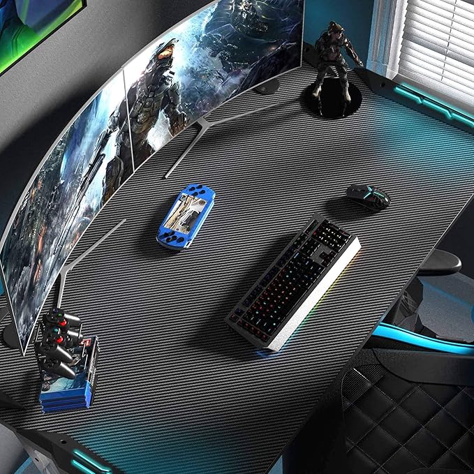 EUREKA ERGONOMIC Z1-S Pro Gaming Desk 44.5" Z Shaped Home Office PC Computer Desks Gamer Tables with LED Lights Controller Stand Cup Holder Headphone Hook Free Mousepad for Men Boyfriend Female Gift
