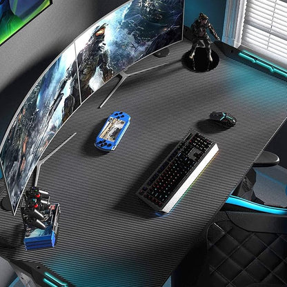EUREKA ERGONOMIC Z1-S Pro Gaming Desk 44.5" Z Shaped Home Office PC Computer Desks Gamer Tables with LED Lights Controller Stand Cup Holder Headphone Hook Free Mousepad for Men Boyfriend Female Gift