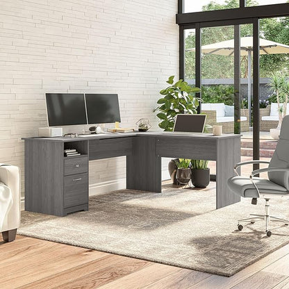 Bush Furniture L Shaped Desk with Drawers for Executive and Home Office | Cabot Collection Corner Table with Storage and Chrome Hardware Return, 72W, Modern Gray