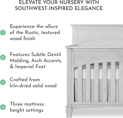 Evolur Santa Fe 5-in-1 Convertible Crib in Antique Mist, Greenguard Gold Certified, Features 3 Mattress Heights, Wooden Nursery and Bedroom Furniture, Baby Crib