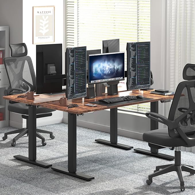 soges 63in Electric Standing Desk Ergonomic Height Adjustable Computer Desk Sit Stand Desk Home Office Desks Standing Desk, Vintage Brown