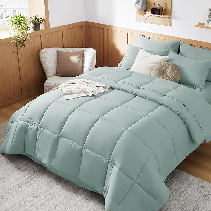 Bedsure Sage Green Twin XL Comforter Set - 5 Pieces Solid Twin XL Bed in a Bag for College, Twin XL Bed Set Sage Green with Comforters, Sheets, Pillowcase & Sham, Extra Long Twin Comforter Set