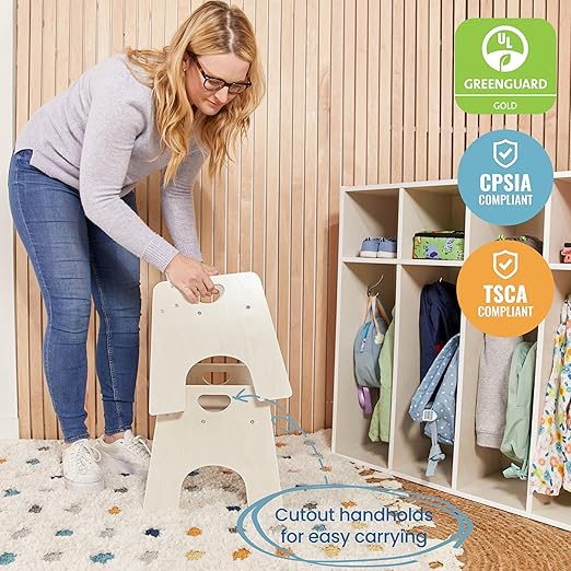 ECR4Kids Stackable Wooden Toddler Chair, 10in, Kids Furniture, White Wash, 2-Pack