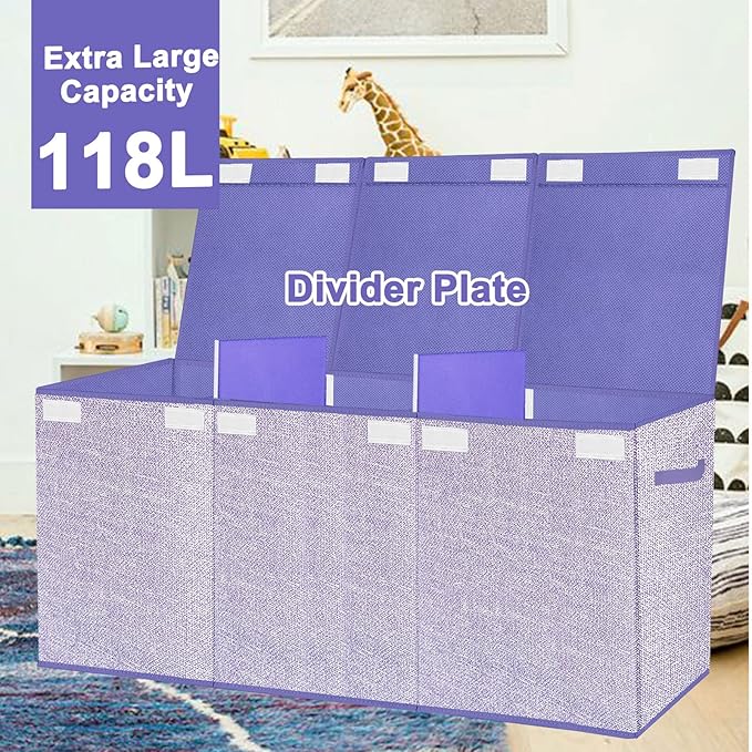 Toy Storage Box for Kids,Extra Large Toy Box Chest with Lids,Foldable Toy Organizers and Storage Bins with Handles for Nursery,Home,Office 35.8"x12.6"x16"(Purple)