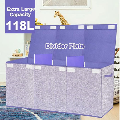 Toy Storage Box for Kids,Extra Large Toy Box Chest with Lids,Foldable Toy Organizers and Storage Bins with Handles for Nursery,Home,Office 35.8"x12.6"x16"(Purple)