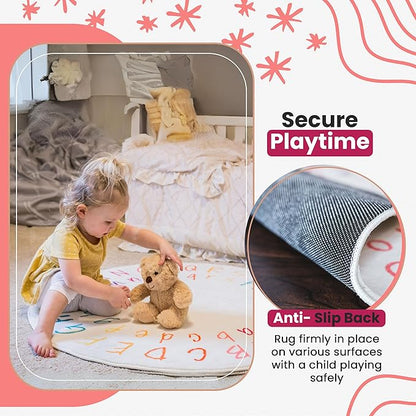ABC Rug for Kids Room - 40 inch Round Alphabet Rug - ABC Classroom Rug for Kids Learning - Round Rug for Kids Room Decor - ABC Rugs for Kids Playroom - Round Nursery Rug - ABC Mats for Floor Toddlers