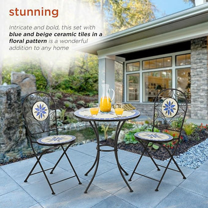 Alpine Corporation Blue and Beige Mosaic Bistro Set, 3-Piece