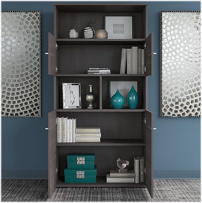 Bush Business Furniture Office 500 Height Adjustable Standing Desk with Storage and Bookcase, 72W, Storm Gray