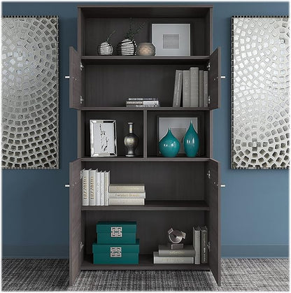 Bush Business Furniture Office 500 Height Adjustable Standing Desk with Storage and Bookcase, 72W, Storm Gray