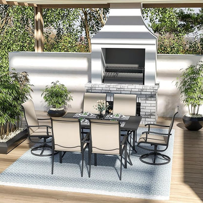 Pamapic 7 Pieces Patio Dining Set, Outdoor Dining Set for Garden Backyard Poolside Deck,Outdoor Table and Chairs Set with 4 Textilene Swivel Chairs ＆ 2 Regular Chairs,Beige