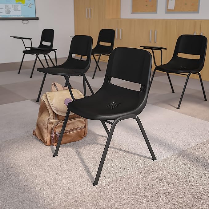 Flash Furniture HERCULES Black Ergonomic Shell Chair with Right Handed Flip-Up Tablet Arm