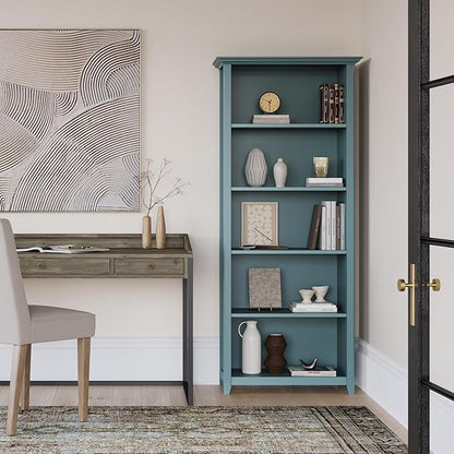 SIMPLIHOME Amherst SOLID WOOD 30 Inch Wide Transitional 5 Shelf Bookcase in French Blue, for The Living Room, Study Room and Office