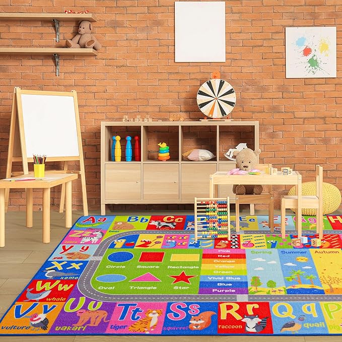 Kids Rugs For Playroom, ABC Alphabet Numbers Classroom Rug, 4x6 Feet Educational Learning and Fun Playroom Rug, Non Slip Nursery Rug, Kids Play Mat for Kids Room, Toddler Classroom and Bedroom