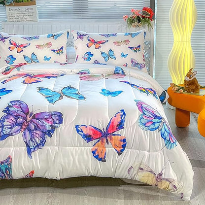CVHOUSE Butterfly Bedding Set,Butterfly Comforter Twin,Butterfly Comforter Set for Girls Kids Teens,Butterflies Quilt Set with 1 Comforter and 2 Pillow Cases