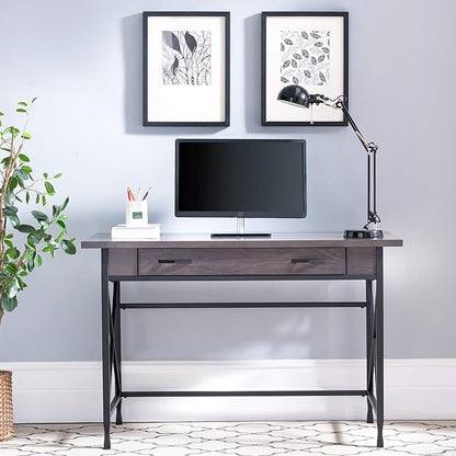 Leick Home 23400 Chisel & Forge Writing Computer Desk with Drop Front Keyboard Drawer, Smoke Gray and Matte Black