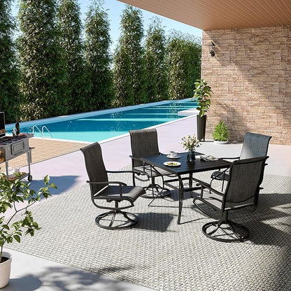 Pamapic 5 Pieces Patio Dining Set, Outdoor Dining Set All-Weather for Backyard Poolside Garden Deck, Modern Outdoor Table and Chairs Set with 4 Textilene Swivel Chairs,Gray