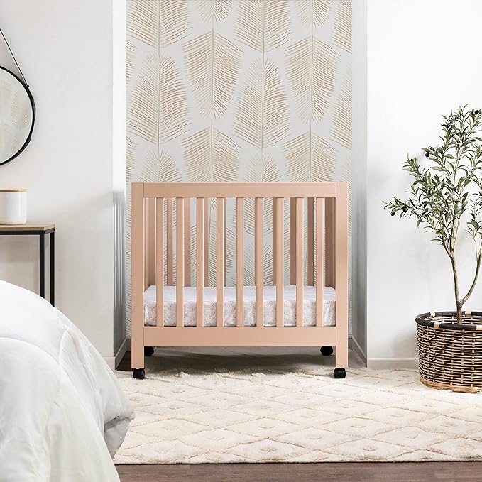 Babyletto Origami Mini Portable Folding Crib with Wheels in Canyon, 2 Adjustable Mattress Positions, Greenguard Gold Certified
