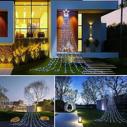 PUHONG Christmas Decoration Outdoor Star String Lights,16.4Ft Christmas Tree Toppers Lights 320 LED 8 Memory Modes with 14" Lighted Star for Halloween Christmas New Year Holiday Birthday(White)