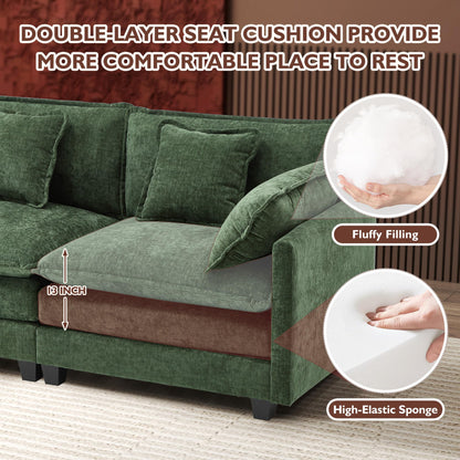 Ihanherry 111.4" L Shaped Modern Sofa Modular Sectional Cloud Couch with Ottoman, 4-Seat Chenille Deep Seat Sofa with Pillow for Living Room, Bedroom and Apartment, Beige