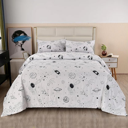 MAG 3Pcs Out Space Bedding Comforter Set, White Galaxy Comforter Set,for Toddlers Kids,Boys Teens and Girls,Super Soft Microfiber (1 Comforter + 2 Pillowcases) (Space, Full)