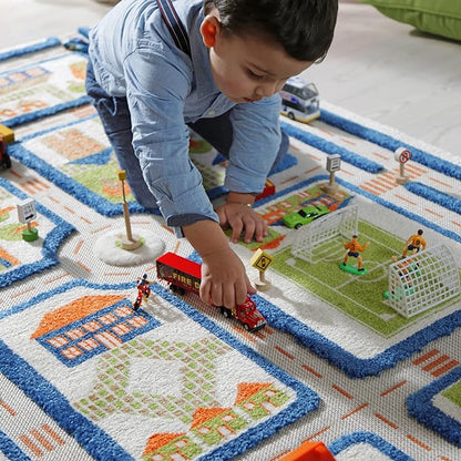 IVI 3D Play Carpets, 59 x 39 Inch, Traffic Educational Toddler Mat Rug for Bedroom, Kids Den, or Playroom, Medium
