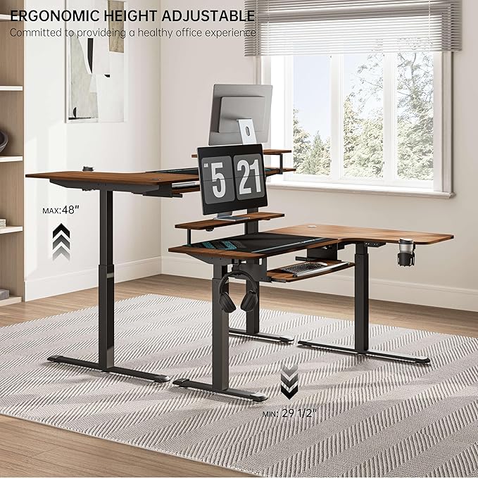 EUREKA ERGONOMIC Standing Desk Electric Adjustable Height (61"x43") Computer Desk with Keyboard Tray, Sit Stand Desk L Shaped Desk for Work/Home Office,Dual Motor,Memory Presets,2 USB/RGB,Walnut/Left