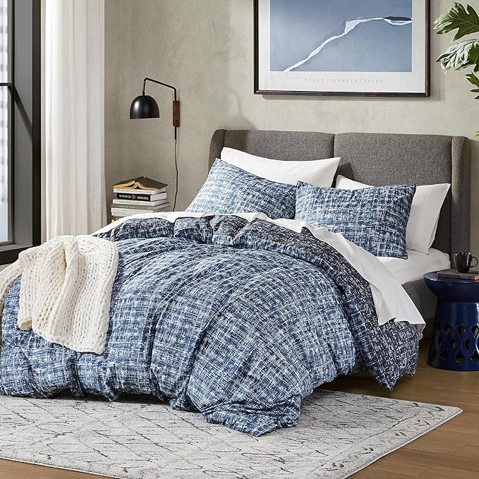 Hyde Lane Twin/Twin XL Kids Comforter Set, Blue Modern Farmhouse Aesthetic Bedding, Teen Boys Plaid Lines Pattern Bed Sets for All Season, 2 Pieces includes 1 Comforter, 1 Sham (66"x 90")