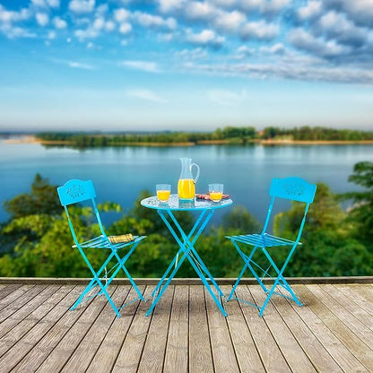 Alpine Corporation Indoor/Outdoor 3-Piece Bistro Set Folding Table and Chairs Patio Seating, Blue
