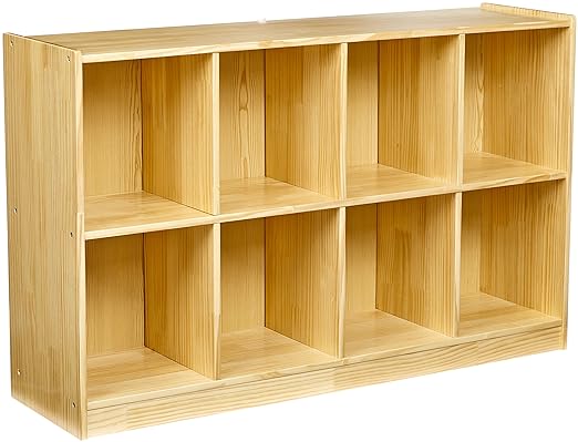 Amazon Basics Backpack Storage Cubby, 8-Compartment, Pine Wood, 13" D x 30" W x 48" H