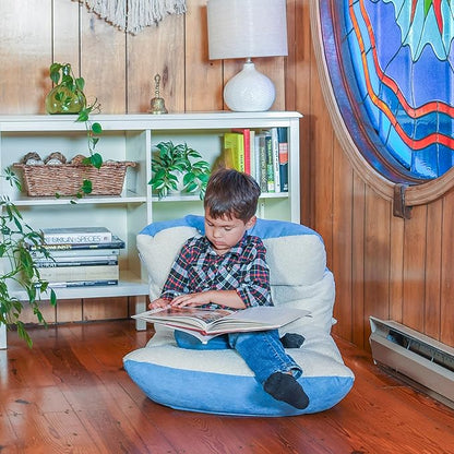 Big Joe Roma Kid's Bean Bag Chair, Oat Sherpa and Dusty Blue, Vegan Suede, 2 feet