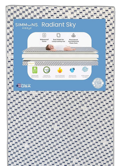 Delta Children Perry 6-in-1 Convertible Crib - Greenguard Gold Certified, Bianca White + Simmons Kids Radiant Sky Dual Sided Baby Crib Mattress and Toddler Mattress (Bundle)